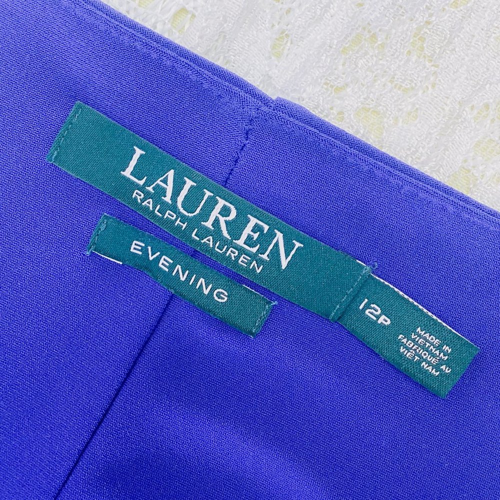 Women's Lauren Ralph Lauren Royal Blue V-neck Jersey Gown Petite Evenings Formal - Picture 7 of 14
